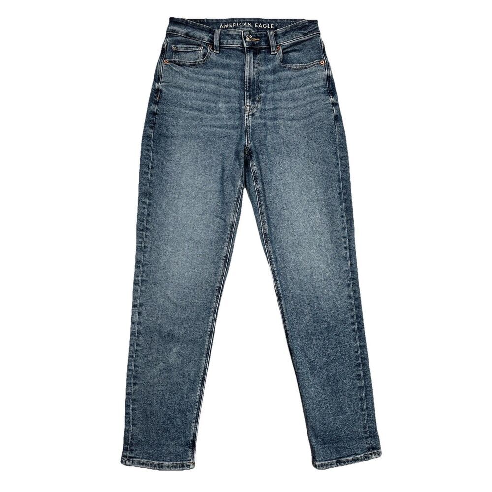 American Eagle Mom Jeans Womens 4 Blue Tapered High Rise Denim Measures 27 x 27